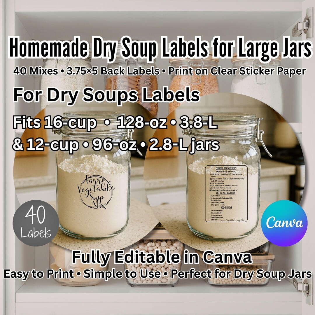 Dry Soup Mix Labels – Pantry Organization, Cooking Instructions ...