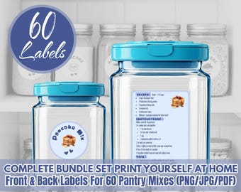 Pantry Labels with Recipe, Printable Mason Jar Labels, Digital Download for Kitchen Organization & Storage