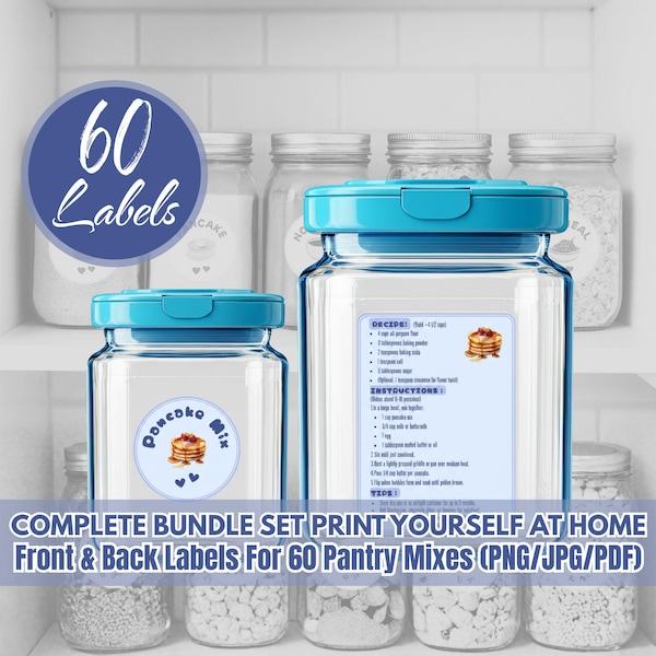 Pantry Labels with Recipe, Printable Mason Jar Labels, Digital Download for Kitchen Organization & Storage
