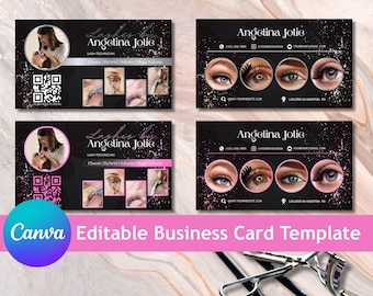 Lash Tech Business Card Template, DIY Logo Design (Editable Canva)
