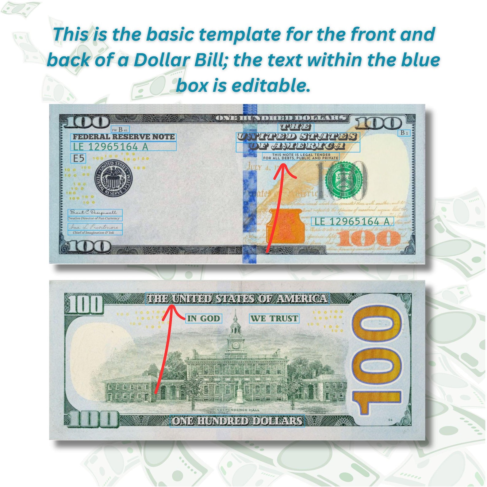 100 Dollar Bill Template, Customizable Canva Money, Editable Design ...