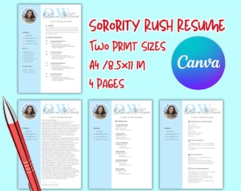 Sorority Rush Resume Template: Editable Canva CV Design