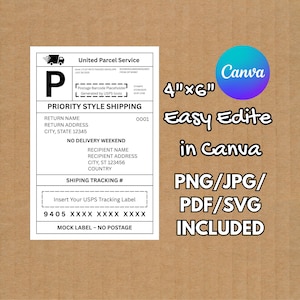 Editable Shipping Label Template, Custom Mail Label, Printable Shipping Label, Instant Download for Gifts, Custom Shipping Tags,