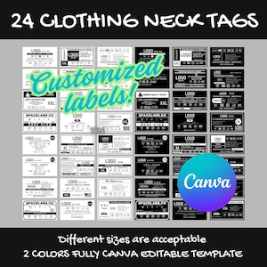 Customizable T-shirt Neck Label Template - Editable Clothing Tags - Custom Clothing Tags - Washing Instructions - DIY Garment Care Tags