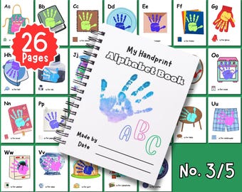 Handprint Alphabet Book Template, DIY Preschool Craft, Printable Activity for Kids, Kindergarten Fun Project
