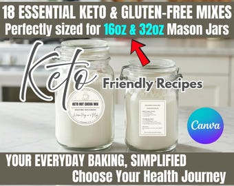 18 Keto Gluten-Free Mixes, Mason Jar Labels, Recipe Printables (Digital Download)