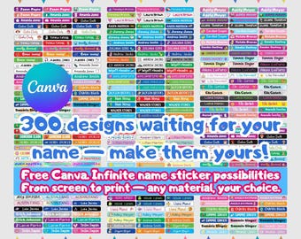 Aanpasbare magere naamstickers voor schoolbenodigdheden (canvasjabloon)
