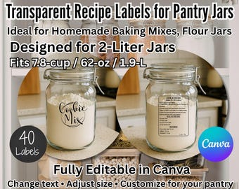 Pantry Recipe Labels • Transparent Stickers for 7.8-Cup Jars (PNG Digital Download)