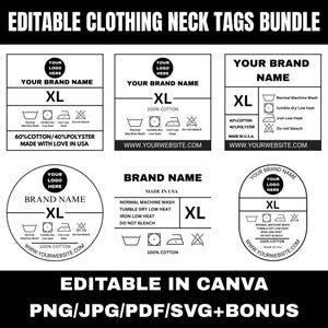 Etiqueta para cuello de camiseta, etiquetas de ropa editables, instrucciones de cuidado de prendas personalizadas, instrucciones de lavado DIY, diseño de Canva para pequeñas empresas