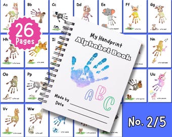 Handprint Alphabet Book Template, DIY Preschool Craft, Printable Activity for Kids, Kindergarten Fun Project
