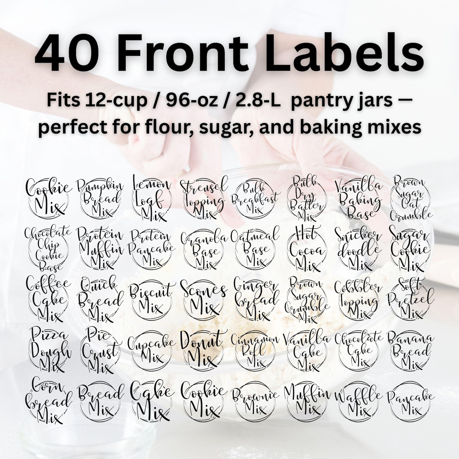 40 Transparent Recipe Labels • Fits 12‑cup Pantry Jars • 3x4 Printable ...