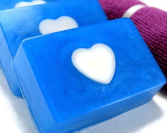 Waterlily and Bluebell Glycerin Soap Bar, Blue Heart Soap, Homemade Soap