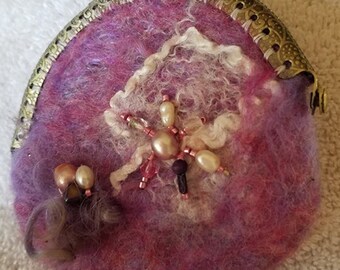 wet felted beaded pink purse