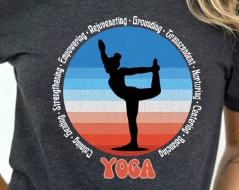 Benefits of Yoga Shirt Yogini Silhouette with Retro Sunset Gift for Yogi Unisex Jersey Tee