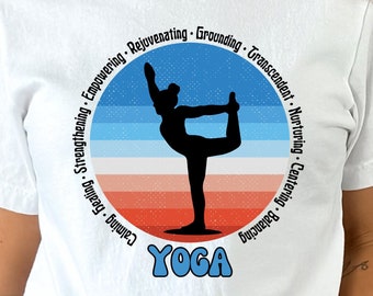 Yoga Benefits Shirt Yogi Silhouette with Retro Sunset Gift for Yogini Unisex Jersey Tee