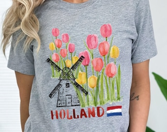 Holland T Shirt Tulip Amsterdam T Shirt Dutch Windmill T Shirt