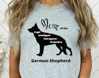 German Shepherd Mom Shirt, Silhouette of Loyal Intelligent Courageous Protective Dog