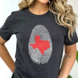 Texas Fingerabdruck Shirt für Texan Bundesstaat Texas Karte Familien Sommerferien Frühlingsferien Road Trip