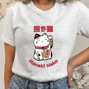 Maneki Neko Shirt Japanese Beckoning Cat T-Shirt for Good Luck Unisex Jersey Tee