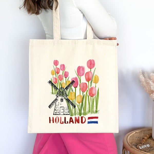 Dutch Tulips Holland Windmill Amsterdam Cotton Canvas Tote Bag