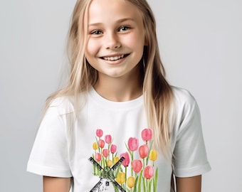 Holland Kids T Shirt Tulip Amsterdam Tee Dutch Windmill Shirt