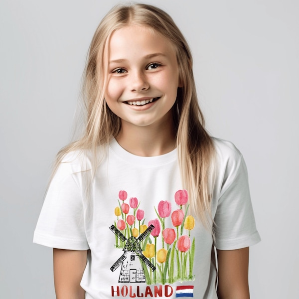 Holland Kids T Shirt Tulip Amsterdam Tee Dutch Windmill Shirt
