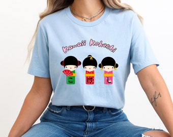 Kawaii Kokeshi Dolls Shirt Cute Japanese Wooden Dolls Unisex Jersey Tee