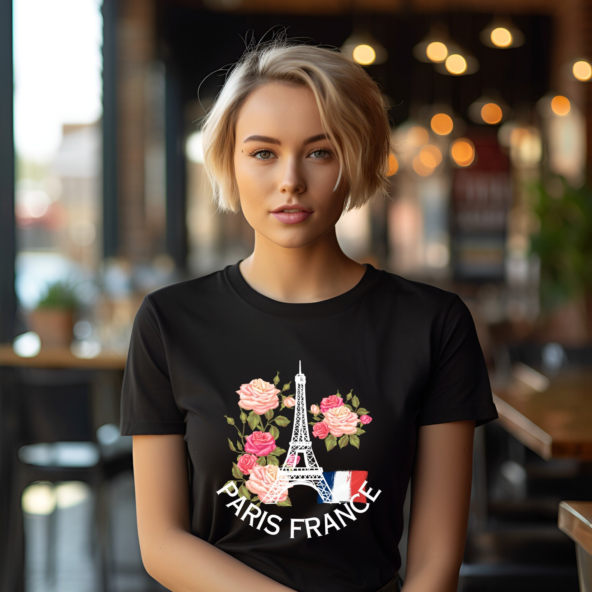 Paris France Shirt Eiffel Tower Rose Flag T-Shirt Travel Trip to Europe Unisex Tee