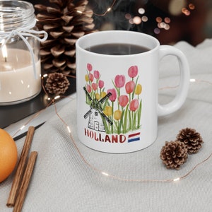 Holland Tulip Amsterdam Dutch Windmill Netherlands Ceramic Mug 11oz.