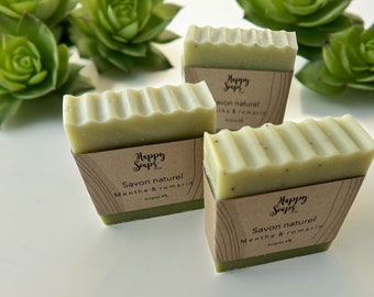 Savon naturel menthe et romarin, surgras 6% - Fabrication artisanale, soins du corps, zéro déchet