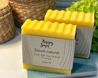 Savon naturel au jus de carotte, surgras 7% - Fabrication artisanale, soins du visage, zéro déchet