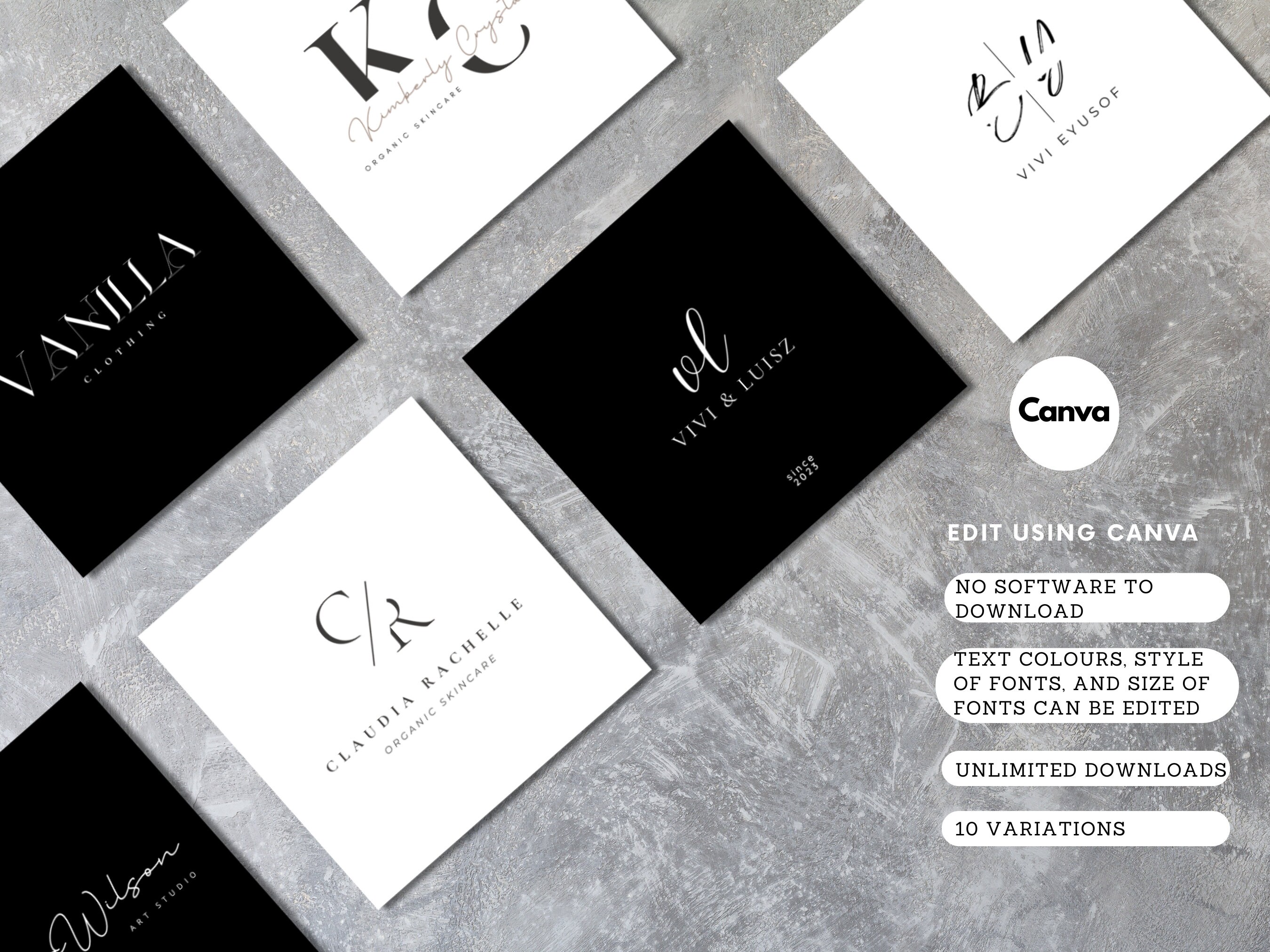 Editable Logo Design Template Black and White, Canva Business Logo ...