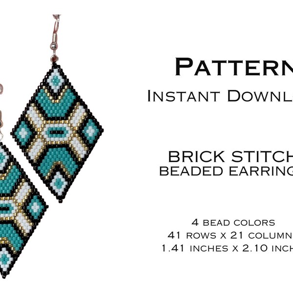 Earring pattern for brick stitch beading - PDF Instant download - geometric Southwest Native American style - Delica