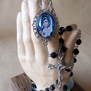 St Winehouse Rosary Black Beads