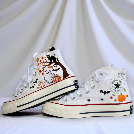 コンバース　Halloween Halloween Pumpkin Ghost and Sunflower Bat Hand Embroidered