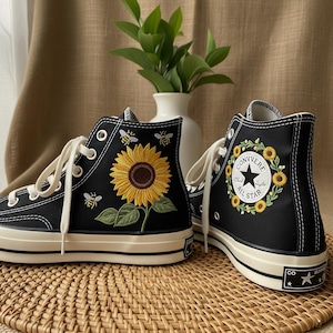 Sunflower Embroidered Converse Sneakers: Custom Wedding Shoes
