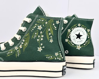 Embroidered Converse Chuck Taylor, Lily of Valley Embroidery Shoes, Custom Lily of Valley Wedding Embroidered Sneakers, Bridal Wedding Shoes