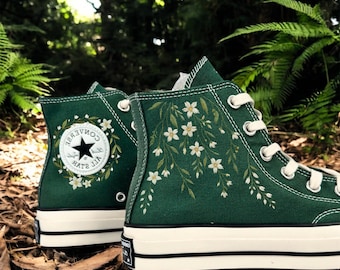Custom Lily Embroidered Converse Chuck Taylor, Lily of Valley Flowers Embroidery Shoes, Lily of Valley Flower Wedding Embroidered Sneakers