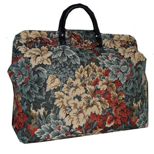 Blue & Multicolor Leafy Floral Tapestry Carpet Bag