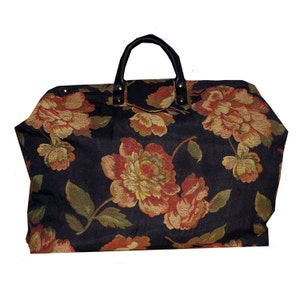 Red Floral on Black Woven Tapestry Carpet Bag