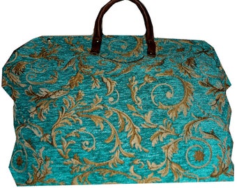 Turquoise Swirl Chenille Tapestry Carpet Bag