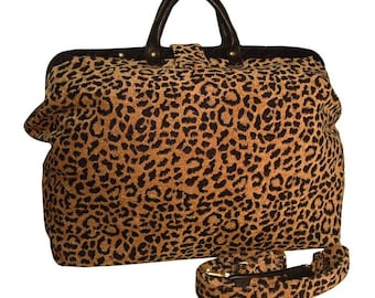 Black & Gold Leopard Chenille Carpet Bag