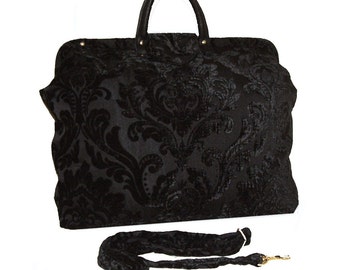 Black Medallion Velvet Chenille Tapestry Carpet Bag