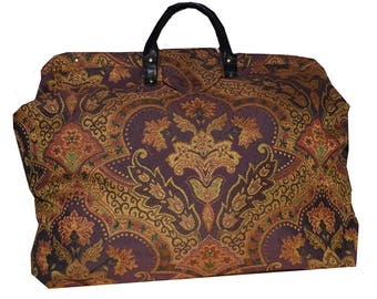 Plum Floral Medallion Woven Tapestry Carpet Bag