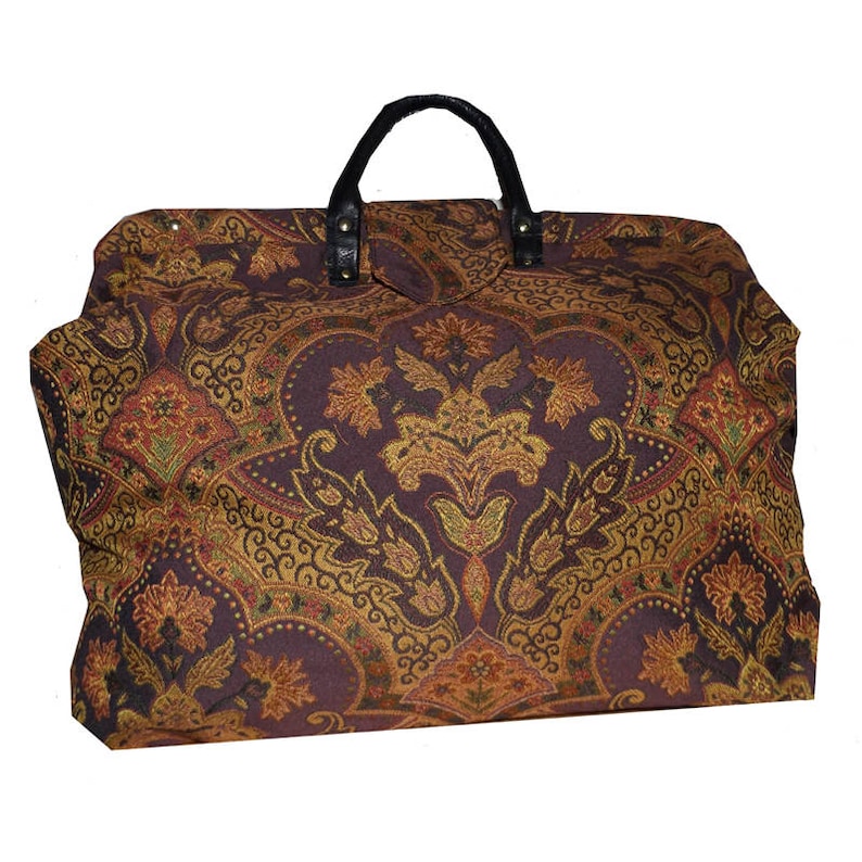 Plum Floral Medallion Woven Tapestry Carpet Bag image 1