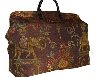 Elephants & Flowers Woven Tapestry Carpet Bag