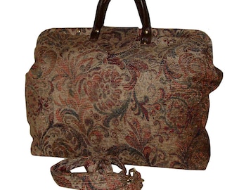 Red & Green Swirling Floral Chenille Carpet Bag