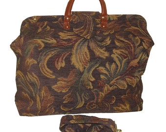 Dusty Plum Feather Swirl Chenille Tapestry Carpet Bag