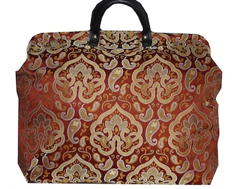 Gold & Sage Medallion on Red Sateen Tapestry Carpet Bag