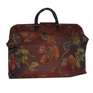 Red & Gold Floral on Burgundy Woven Tapestry Carpet Bag